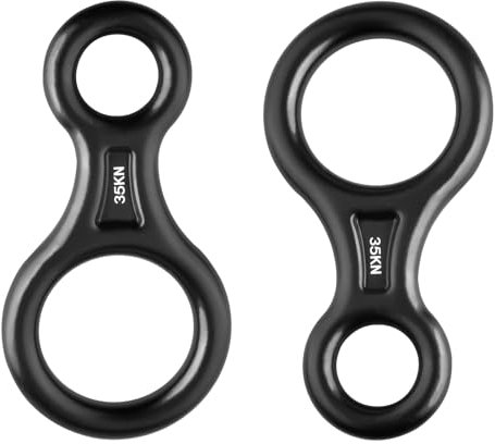 Azarxis 35kN Abseilachter, Abseilgerät Klettern 8 Descender für Erholung im Freien (Schwarz - 2 Stück)