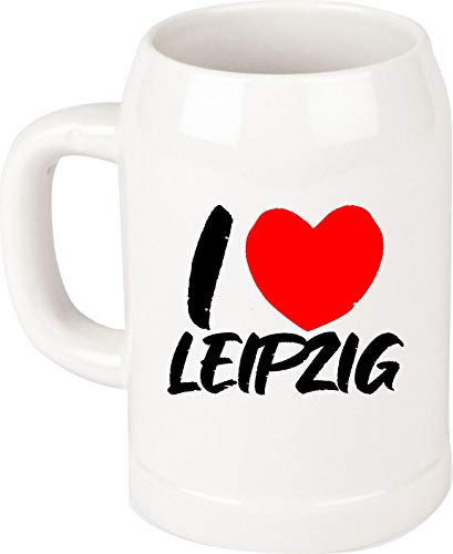 Shirtinstyle Bierkrug, I Love Leipzig. Urlaub Heimat Familie Zu Hause Freunde Spruch, Krug Glas Keramik, Weiß