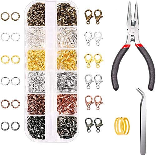 Yholin Jump Rings and Lobster Clasps for Jewellery Making, Jewellery Clasps Set, with Open Jump Ring Needle Nose Plier and Tweezer, Jewellery Findings Tools for DIY Earring Bracelet Keychain Crafts