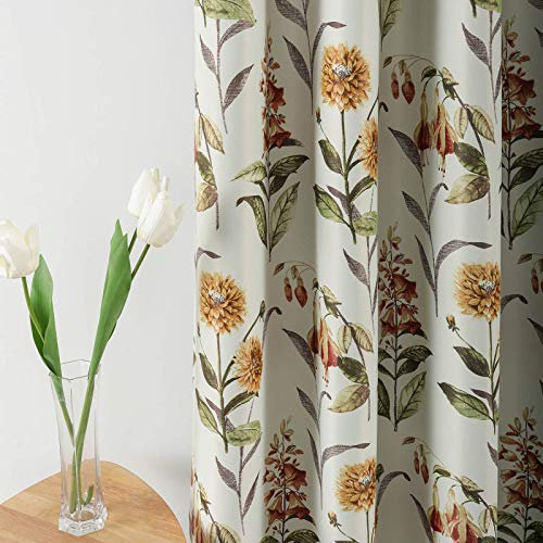 Leeva Blackout Window Curtains for Patio Sliding Door, Classic Floral Pattern Linen Textured Room Darkening Curtain and Drapes for Bedroom, 2 Panels, 52 x 96, Yellow