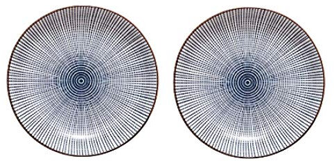 LMMJYF 2 pièces de Vaisselle en céramique de Style Japonais de 8 Pouces de Style Japonais, Plat Profond sous glaçure, Plat Maison Plat à Soupe créatif-2 Lignes_8 Pouces