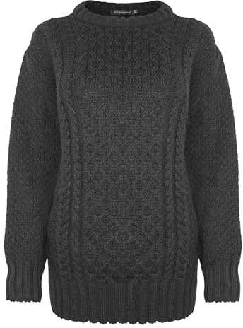 Generation Fashion New Ladies Women Long Sleeve Knitted Jumper Cable Knit Sweater Crew Neck Pullover Top Plus Size [Black,28-30]