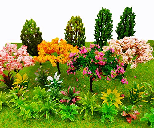 MOMOONNON 28 Pcs Miniature Fairy Garden Tree Plant Ornament, Mixed Model Trees 1-3 Inches, Miniature Dollhouse Pots Decor Moss Bonsai Micro Landscape DIY Craft Garden Ornament