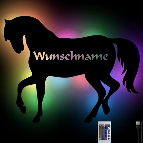 RGB USB Pferd Wand-Leuchte Nachtlicht Geschenke mit Namen personalisiert Schlummerlicht Baby-Zimmer Kinder-Zimmer Holz Wand-Lampe Junge Mädchen 0-99 Jahre