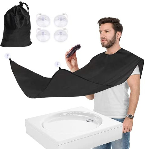 CHEDODU Bart Schürze für Bartgestaltung,Sammel Tuch für Haare-Bart,Bart Lätzchen für,mit4 Saugnäpfen Bestes Geschenk für Freund/Ehemann/Vatertag/Jubiläum/Weihnachtsstrumpf Stuffers-Schwarz