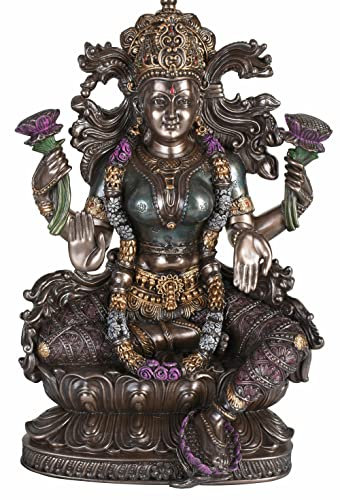 Buddha Figur Lakshmi Skulptur aus Kermaikmasse mit Bronzeschicht Glücksbringer Wohlstand Statue Göttin wu77817a4 Palazzo Exklusiv