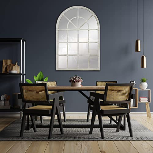 Espejo Ventana Fabricado en España – Mod-Catania Industrial – Acabado Artesanal – Espejo de Pared Ideal para Salón, Recibidor, Vestidor, Dormitorio y Baño. (70x100 cm, Blanco Envejecido)