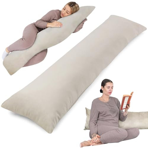 Totsy Baby Seitenschläferkissen mit Bezug Velvet 40 x 145 cm - Komfortkissen Schlafkissen Seitenschläfer Body Pillow Seitenschlafkissen Beige