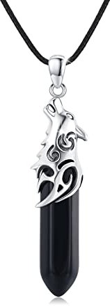 CUOKA MIRACLE Wolf Kette 925 Sterling Silber Schwarz Herren Kristall Anhänger Halskette für Männer Wikinger Schmuck für Damen Mädchen Junge