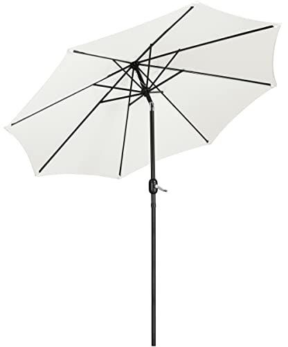Yaheetech Sonnenschirm Balkon Marktschirm Runder Gartenschirm mit 8 Rippen 270 cm Kurbelschirm Wasserabweisende UV-Schutz, Creme