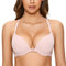 DOBREVA Damen Vorderverschluss Push Up BH mit Bügel Soft T Shirt Tiefen Ausschnitt BHS Neckholder Gepolsterter Nacktes Rosa 75AA