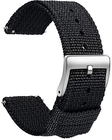 TStrap Nylon Uhrenarmband 22mm - NATO Stil Armband Weiches Schwarz Schnellverschluss Uhrband – Canvas Militär Uhrenarmbänder Herren und Damen – Smart Uhrenarmband - 18mm 20mm 22mm 24 mm
