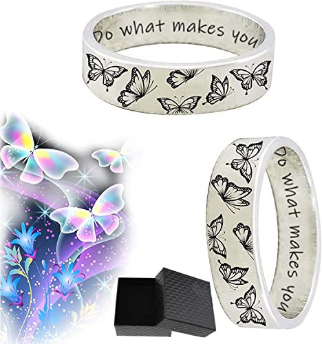 PRDECE 2pcs Butterfly Ring with Gift Box, Women Vintage Butterfly Carved Ring, Classic Retro Jewelry, Do What Makes Your Soul Shine (9)