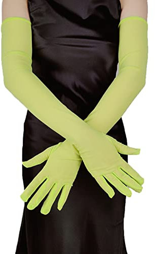 CHICTRY Womens Ultra-thin Sheer Seamless Nylon Mesh Opera Length Glove Mittens Long Golves Stockings Fluorescent Green One Size