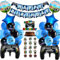 Videospiel Deko Geburtstag, Controller Folienballons, Luftballon Spiel Blau Schwarz mit Tortendeko und Banner, Gamer Geburtstagsdeko, für Junge Spielthemen Party Dekoration