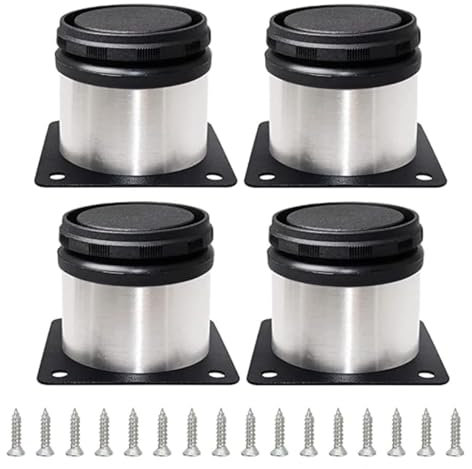 Youery 4 Stück 50 x 50 mm Verstellbare Möbelfüße,Edelstahl Möbelfuß,Tischbeine Möbelbeine,Sockelfüße Tischfuß Couchfüße Bettfüße,Einstellbare Höhe 0-15 mm,belastbar bis 160 Kg (mit Schrauben)