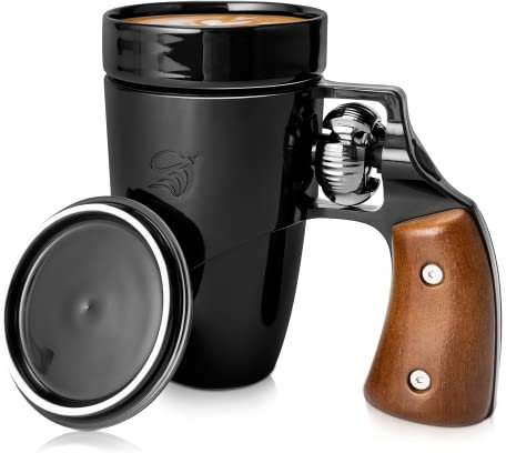 VIREESR Kaffeetasse für Herren, Keramik-Kaffeetasse, Geburtstagsgeschenke für Vater, schwarze coole Waffentassen für Männer, Valentinstagsgeschenk für ihn, Vatertagsgeschenk (473 ml, schwarz)