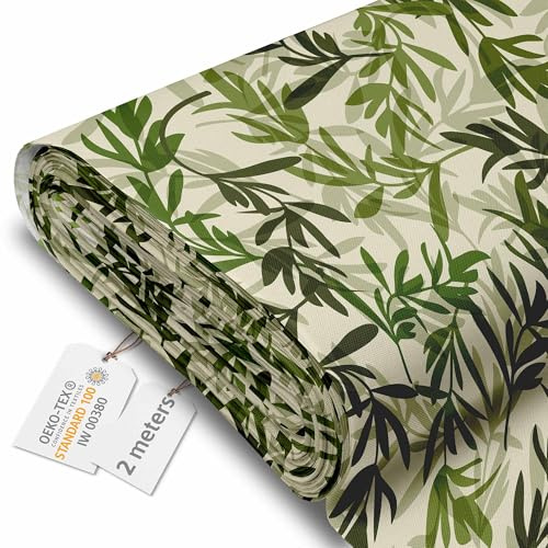 DreamRoots Markisenstoff Meterware, Vintage Green Leaves, 2 m