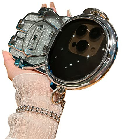 QoKcoahn Astronaute Coque de téléphone avec support caché pour iPhone 12 Pro Max, objectif astronaute 3D mignon, protection d'appareil photo, béquille de luxe à paillettes en TPU souple avec chaîne en