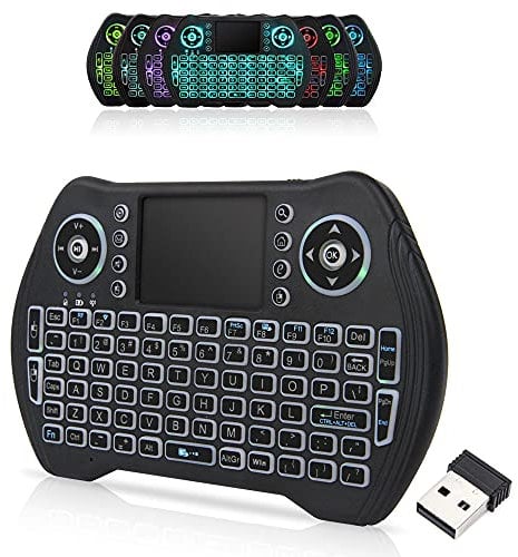 BL Mini Tastatur mit Touchpad, Mini Tastatur mit 7 Farbige Hintergrundbeleuchtung, Wiederaufladbare Li-ion Batterie Wireless Keyboard für Smart TV, Android TV Box, PC, Laptop, HTPC, PS3, Windows Linux