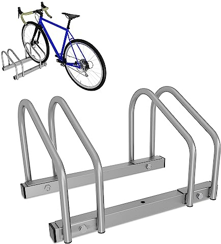 Ansobea Fahrradständer für 2 Fahrräder 35-55 mm Reifenbreite,Fahrradständer Boden,Fahrrad Ständer Einfache Montage Fahrradständer Stahl Verzinkt,Radständer 41x32x26cm Silber