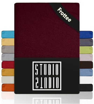 STUDIO Basic Frottee Spannbettlaken 200x200cm – weiches Frottee-Spannbetttuch aus 80 % Baumwolle & 20 % Polyester – Bordeaux – Öko-Tex Zertifiziert, bügelfrei & elastisch – für Matratzen 15–25cm