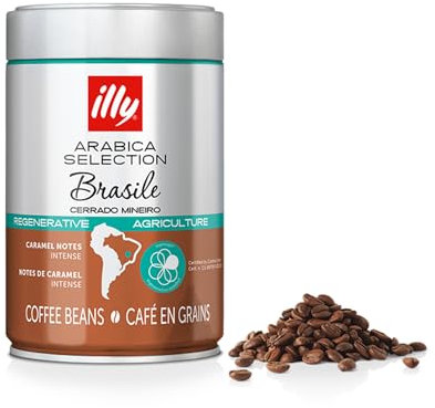 illy Brazil Cerrado Mineiro Single Origin 100% Arabica Coffee Beans - Regenerative Agriculture Certified - Ideal For Moka Pots & Filter Coffee - 250g Tin