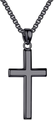 TINGN Kreuz Kette Herren, 925 Silber Schwarz Kette mit Kreuz Anhänger Halskette Herren Kreuz SchwarzTauf Geschenke Jungen Mann Frauen Sohn Kinder Mama Nichte Schwester Schmuck Geschenk