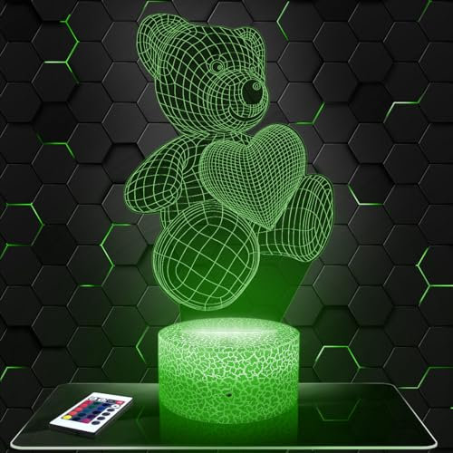 Nachttischlampe - Touch-Nachtlicht Bär Herz Tier 3D-LED-Lampe Illusion, Geschenkidee Weihnachten Geburtstag Junge und Mädchen Nachttischlampe Kinder- oder Erwachsenenzimmer