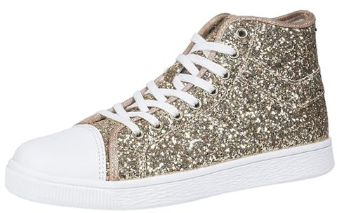 Soupliebe Pailletten Schuhe Damen Karneval Rot Weiss Glitzer Sneaker Turnschuhe, Glitzerschuhe für Damen Chucks Party Glamour Outfit Accessoires