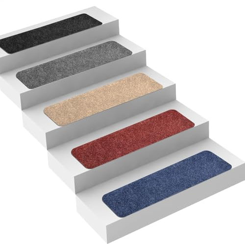 casa pura Textilfaser Stufenmatten für Innen - 15 Stück Selbstklebender Treppenschutz, Treppenteppich für Treppenstufen (Leipzig, rechteckig, anthrazit)