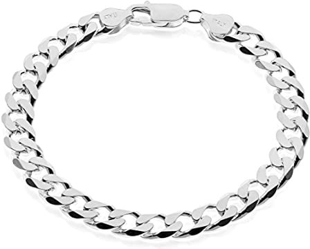 AKA Gioielli® - Pulsera 8mm Hombre Mujer Plata De Ley Esterlina 925 - Cadena de Eslabones Cubana - largo 23 cm