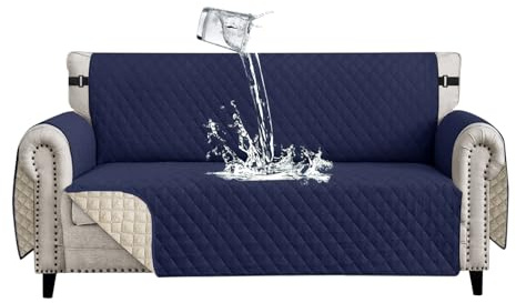Lydevo Sofa Überzug 3 Sitzer wasserdichte rutschfest Sofabezug Mit Armlehnen Couchbezug Sofaüberwurf Kratzfest Reversible Gesteppte Schonbezug für Haustier Katzen Hunde,Marineblau