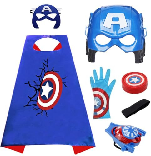 Captain Cape and Mask, Supperhero Capes Dress up Costume for Kids Aveengers Mask Party Costumes Masquerade Fancy Dress for Children Party Costume Kids Dressing Up Cloaks for Kids Birthday Party Gifts