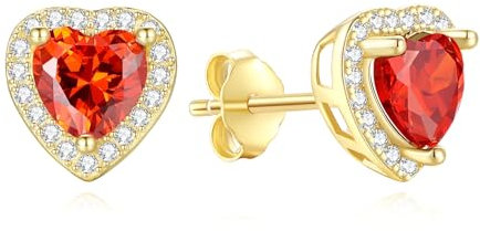 GAVU Herz Ohrringe für Damen 925 Silber mit Granatrot Zirkonia, Geschenk Für Frauen Mädchen Mama Freundin
