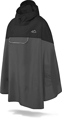 normani Unisex Regenponcho - Wind und Wasserdicht mit Bauchtasche, 3M Refelktoren und seitlichen Eingriffen Farbe Schwarz/Anthrazit Größe S-M