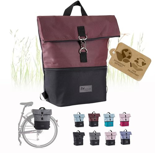 Fahrradtasche mit Rucksackfunktion, Gepäckträgertasche, schwarz-bordeaux | wasserabweisend & leicht zu befestigen, 20l, für Arbeit, Freizeit & Sport, für Fahrrad & E-Bike