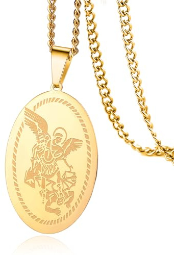 VASSAGO Saint Michael Halskette für Männer und Frauen Edelstahl Erzengel Anhänger Halskette ovaler Medaillenanhänge religiöser Schmuck