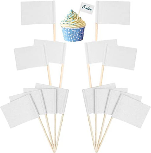 200 Pcs Disposable Blank Toothpick Flags, Cocktail Sticks Mini Food Labels Flags for Party Food, Cupcake Toppers, Cheese Labels, Fruit Salad, Baby Shower Names, Pub BBQ Party Supplies (White)