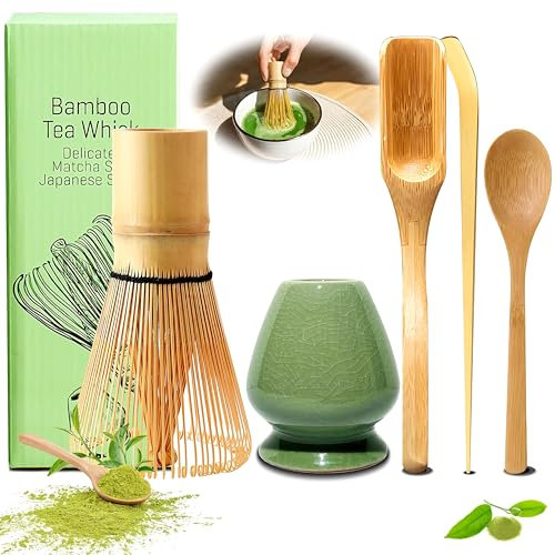 Fouets à Matcha 5 pièces Kit thé Matcha Fouet Matcha pour Fabrication De Thé Outils Cuisine (Vert)