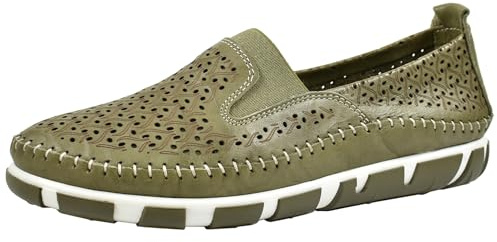 Gemini Damen Slipper Schlüpfschuh Lederschuh mit Lochmuster 395745-01, Größe:37 EU, Farbe:Grün