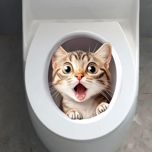 Tier 3D WC Aufkleber Lustige Katze Hund Eichhörnchen Toilettensitz Abdeckung Dekoration Wasserdicht Toilettensitz Deckel Aufkleber Badezimmer Wandaufkleber (Überraschte Katze)