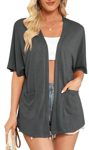 Wiwclo Veryoung Donna 2026 Cardigan Estivo Leggero a Maniche Corte con Apertura Frontale Casual, Scialle Sciolto con Tasche, S