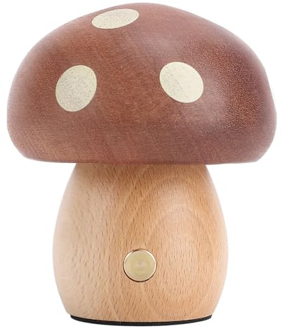 Pilz-LED-Tischlampe aus Holz, Warmes Licht, Stufenloses Dimmen, Wiederaufladbare Nachttischlampe für Schlafzimmer, Heimdekoration