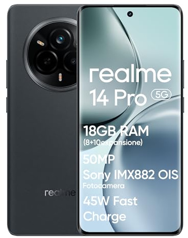 realme 14 Pro 5G Smartphone, 8+256GB, Batería 6000mAh, Cámara Sony IMX882 OIS de 50MP, Dimensity 7300, Pantalla Curva 120Hz, Resistente al Agua IP69, Carga Rápida 45W SUPERVOOC, Gris