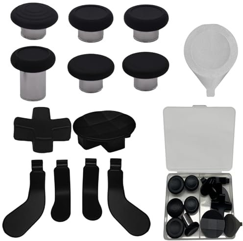 13 in 1 Metal Thumbsticks for Xbox One Elite Series 2,Replacement Magnetic Buttons Kit,including Joystick Paddles D-Pads Repair Kit 6 Thumbsticks, 4 Paddles, 2 D-Pads, 1 Tool(Black)