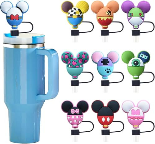 Straw Toppers for Stanley Cup Accessories - 10Pcs Reusable Silicone Straw Covers - Cute 10mm Dust-Proof Drinking Straw Lid Compatible with Popular 30 40 Oz Tumblers