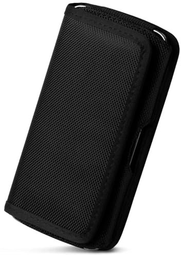 moex Funda de malla para Redmi A2 riñonera con cierre de velcro horizontal, funda para teléfono móvil con clip para cinturón, nailon resistente, funda horizontal con soporte para cinturón, color negro