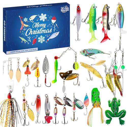 Christmas Fishing Tackle Countdowns Merry Fishmas Adventskalender, 24 Tage Angelköder für Wassersport-Fans