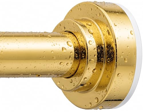 TEECK Shower Curtain Rod, 32-104 inch Adjustable Spring Tension Curtain Rod, Never Rust Anti-Slip Shower Curtain Rod for Bathroom, No Drilling, Never Collapse, Easy to Use, Gold